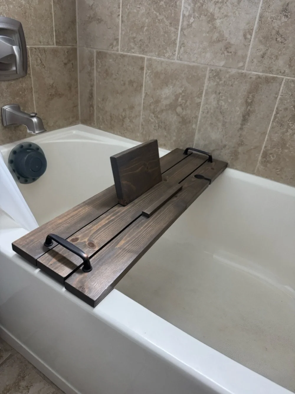 New Wooden Bathtub Tray - Bath Shelf with Book Holder & Wine Glass Slot